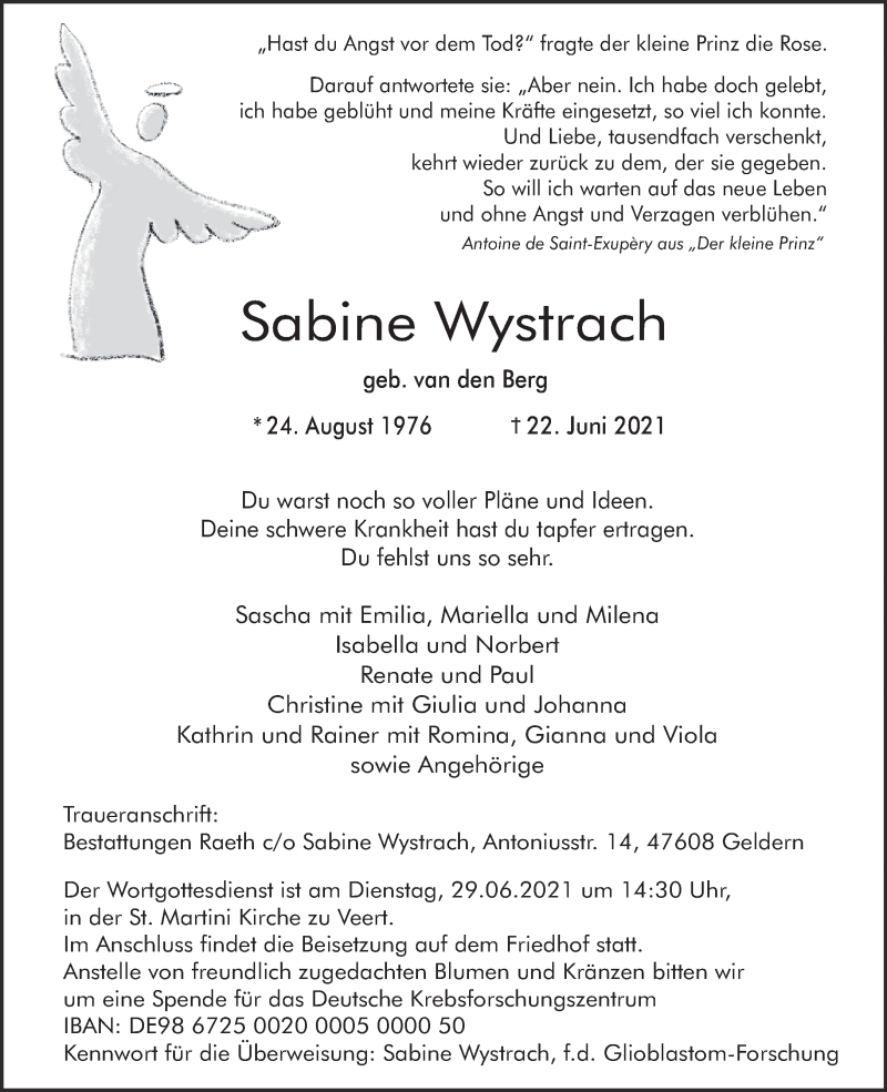  Traueranzeige für Sabine Wystrach vom 26.06.2021 aus 