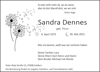Traueranzeige von Sandra Dennes 