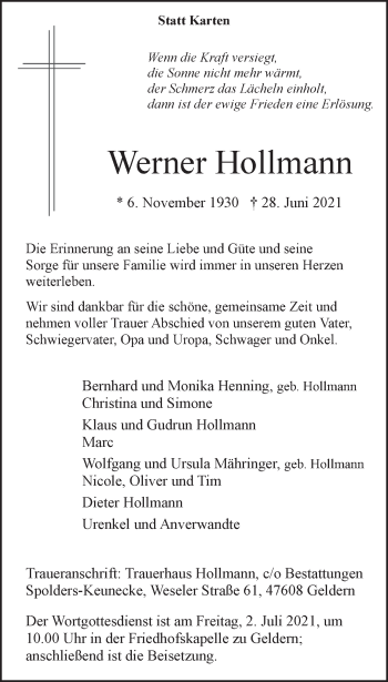 Traueranzeige von Werner Hollmann 