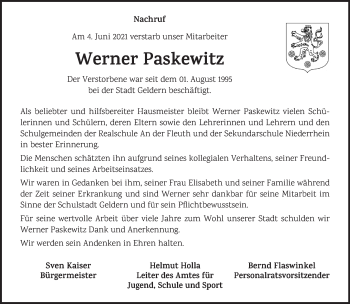Traueranzeige von Werner Paskewitz 