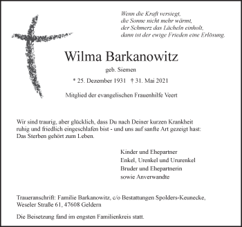 Traueranzeige von Wilma Barkanowitz 