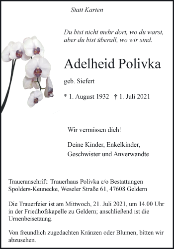 Traueranzeige von Adelheid Polivka 