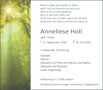 Traueranzeige von Anneliese Holl 