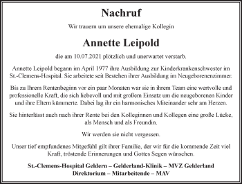 Traueranzeige von Annette Leipold 