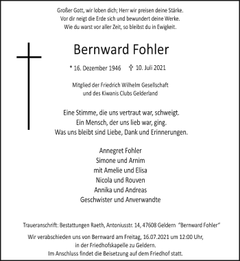 Traueranzeige von Bernward Fohler 