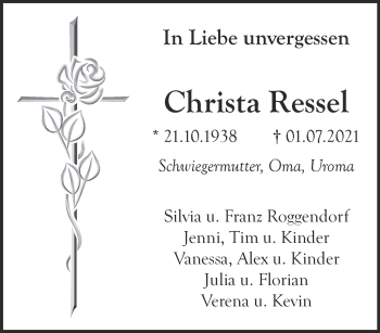 Traueranzeige von Christa Ressel 