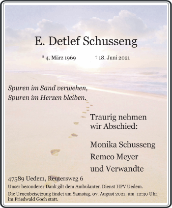 Traueranzeige von E. Detlef Schusseng 