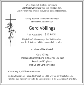 Traueranzeige von Gerd Völlings 