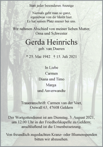 Traueranzeige von Gerda Heinrichs 