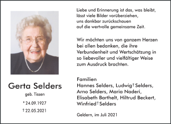 Traueranzeige von Gerta Selders 