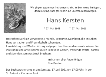 Traueranzeige von Hans Kersten 