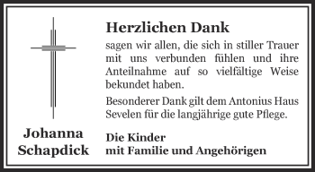 Traueranzeige von Johanna Schapdick 