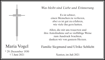 Traueranzeige von Maria Vogel 