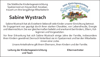 Traueranzeige von Sabine Wystrach 