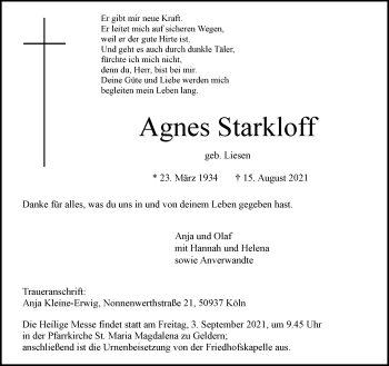 Traueranzeige von Agnes Starkloff 