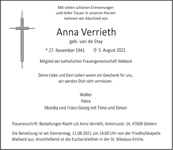 Traueranzeige von Anna Verrieth 