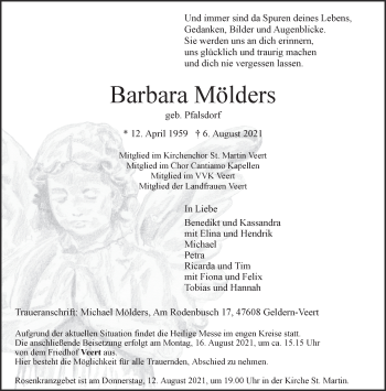 Traueranzeige von Barbara Mölders 