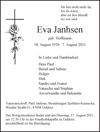 Traueranzeige von Eva Janhsen 
