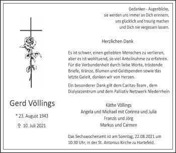 Traueranzeige von Gerd Völlings 