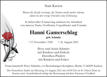 Traueranzeige von Hanni Gamerschlag 