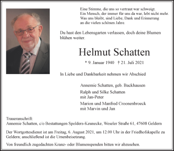 Traueranzeige von Helmut Schatten 