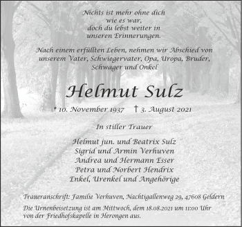 Traueranzeige von Helmut Sulz 