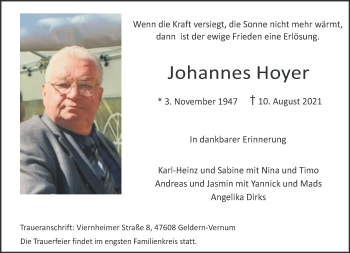 Traueranzeige von Johannes Hoyer 