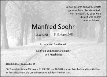Traueranzeige von Manfred Spehr 