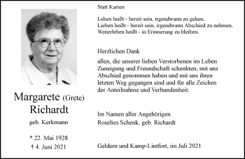 Traueranzeige von Margarete Richardt 