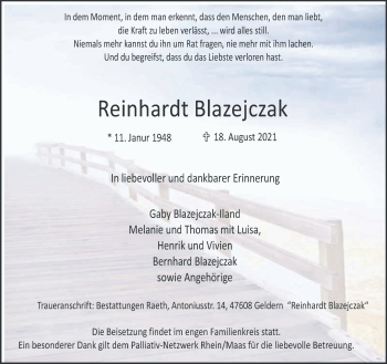 Traueranzeige von Reinhardt Blazejczak 