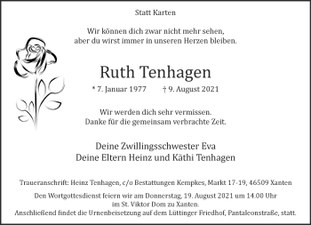Traueranzeige von Ruth Tenhagen 