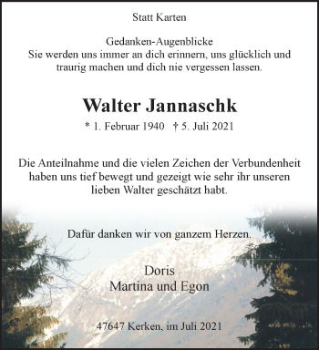 Traueranzeige von Walter Jannaschk 