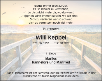 Traueranzeige von Willi Keppel 