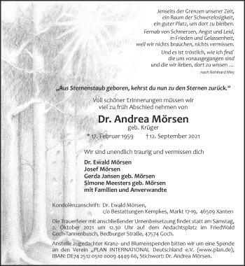 Traueranzeige von Andrea Mörsen 