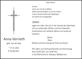 Traueranzeige von Anna Verrieth 