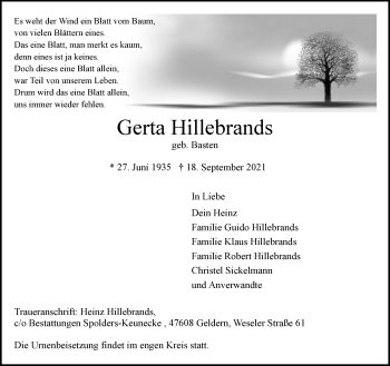 Traueranzeige von Gerta Hillebrands 