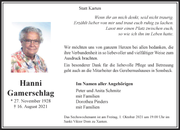 Traueranzeige von Hanni Gamerschlag 