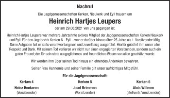 Traueranzeige von Heinrich Hartjes Leupers 