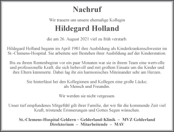 Traueranzeige von Hildegard Holland 