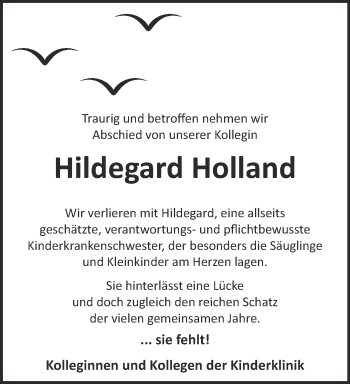 Traueranzeige von Hildegard Holland 