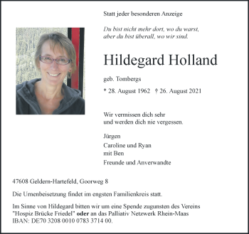 Traueranzeige von Hildegard Holland 