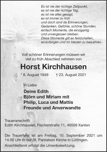 Traueranzeige von Horst Kirchhausen 