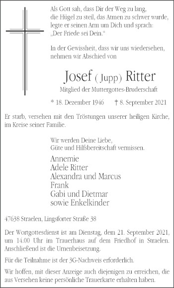 Traueranzeige von Josef  Ritter 