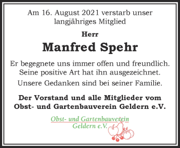 Traueranzeige von Manfred Spehr 
