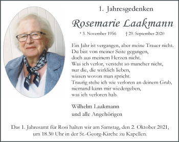 Traueranzeige von Rosemarie Laakmann 