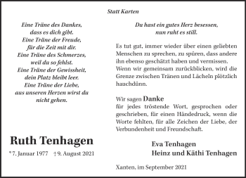 Traueranzeige von Ruth Tenhagen 