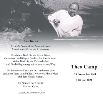 Traueranzeige von Theo Camp 