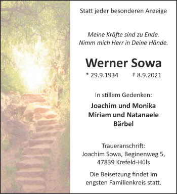 Traueranzeige von Werner Sowa 