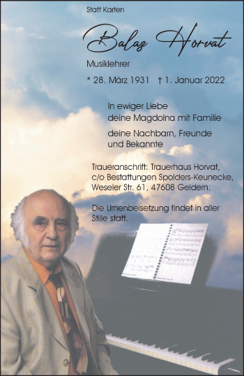Traueranzeige von Balaz Horvat 