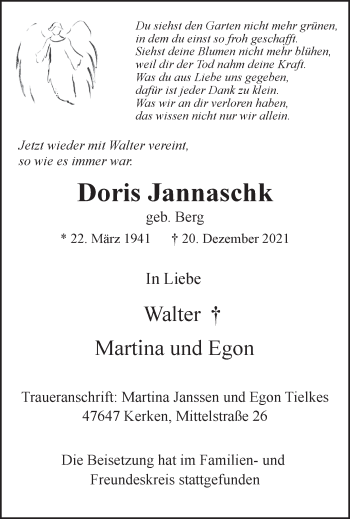 Traueranzeige von Doris Jannaschk 